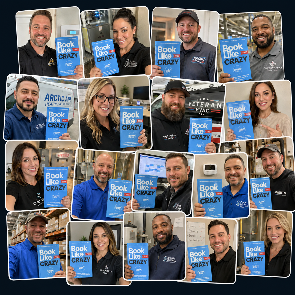 HVAC owners holding Book Like Crazy